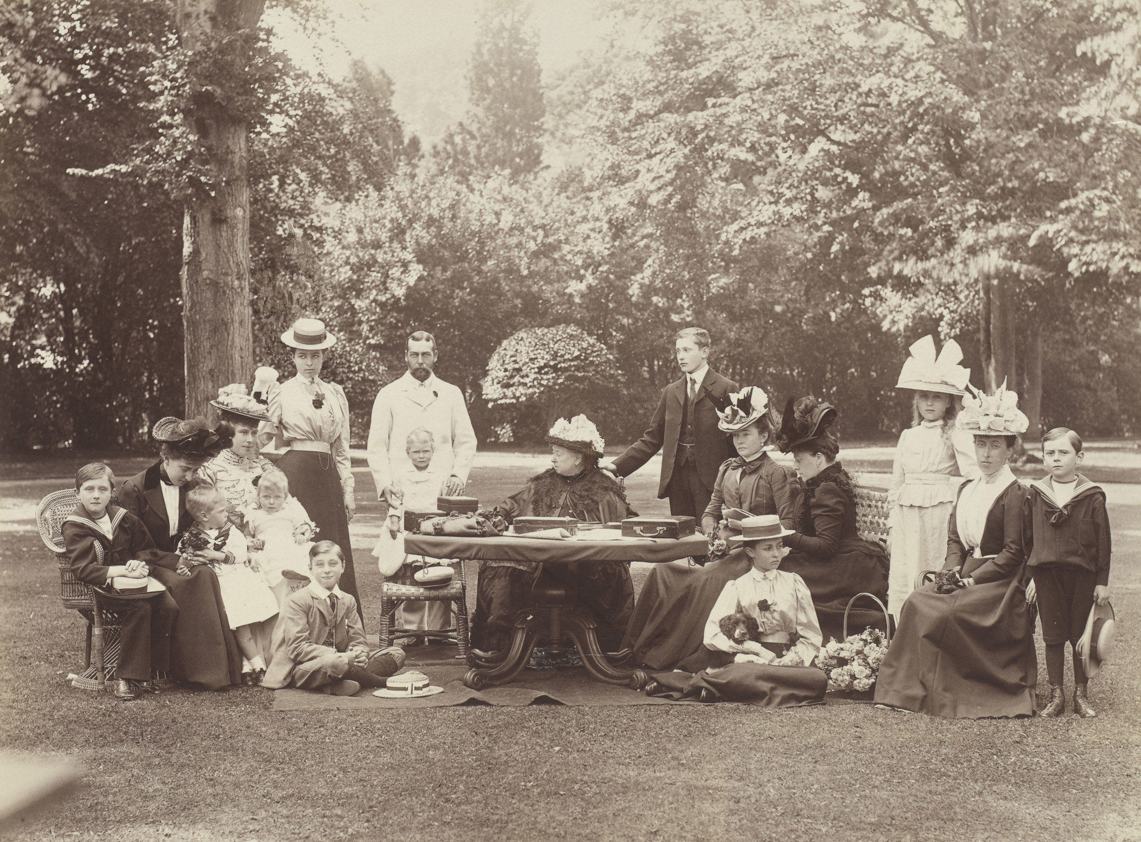 Royal group photograph taken at Osborne House, August 1898 A group photograph taken at Osboune House, including Queen Victoria (1819-1901); Queen Mary (1867-1953) when Princess Mary, Duchess of York, holding Mary, Princess Royal and Countess of Harewood (1897-1965), when Princess Mary of York, on the Duchess's la