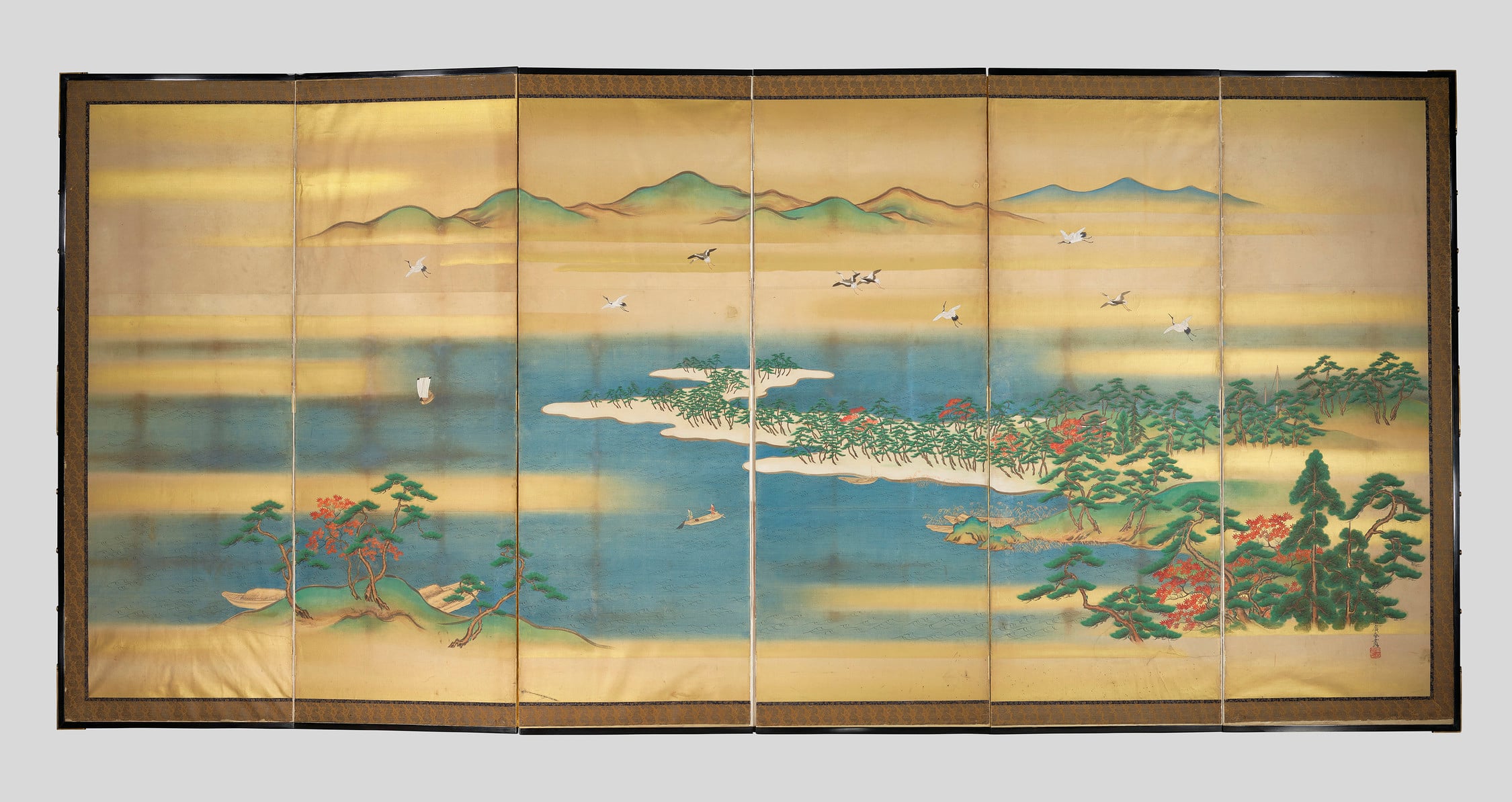 Nineteenth-century Japanese folding screen paintings (byōbu), each comprising several panels, were of a type and size usually intended for diplomatic gifts, continuing the tradition established in the sixteenth century. Screens were designed to be shown 