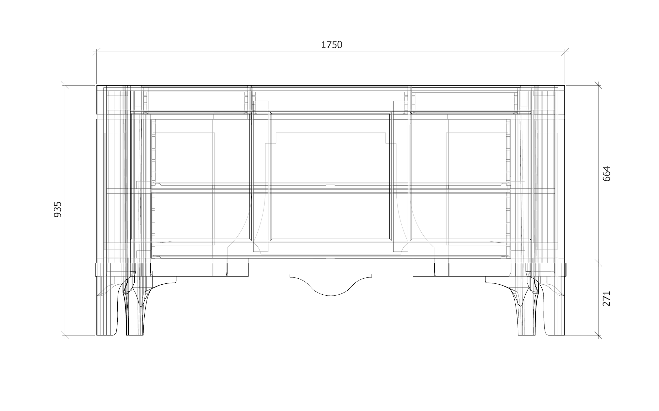 Isometric drawing of the back