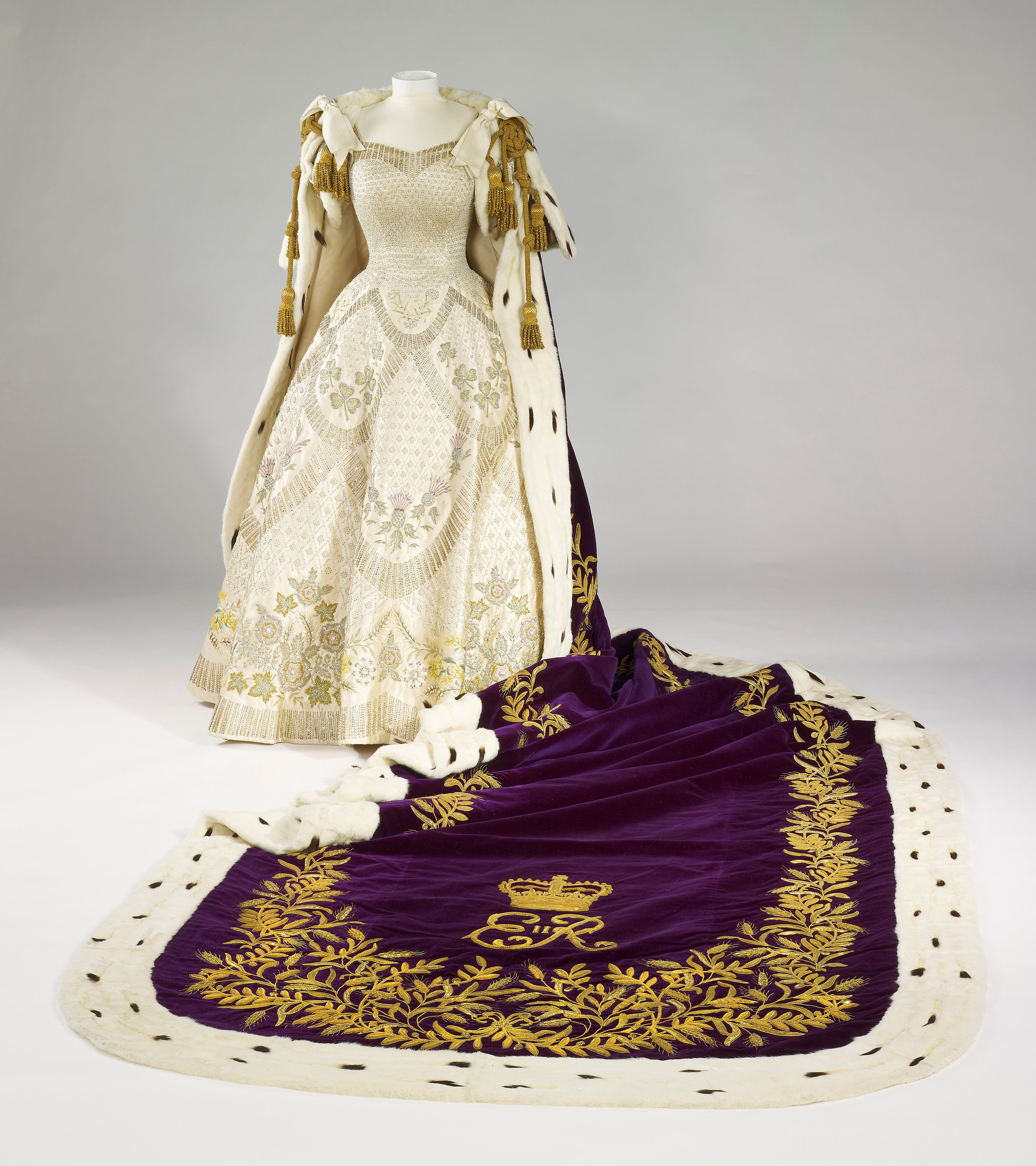 Her Majesty The Queen’s Coronation Dress, designed by Sir Normal Hartnell, and Coronation Robe by Ede & Ravenscroft, 1953