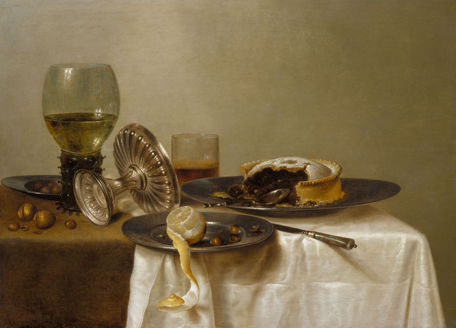 Still Life on a Table Heda devoted himself to still-life painting and was based at Haarlem throughout his life. Together with Pieter Claesz., he evolved a monochromatic style, portraying - as in the present example - a restricted range of objects: pewter dish, a glass beaker,