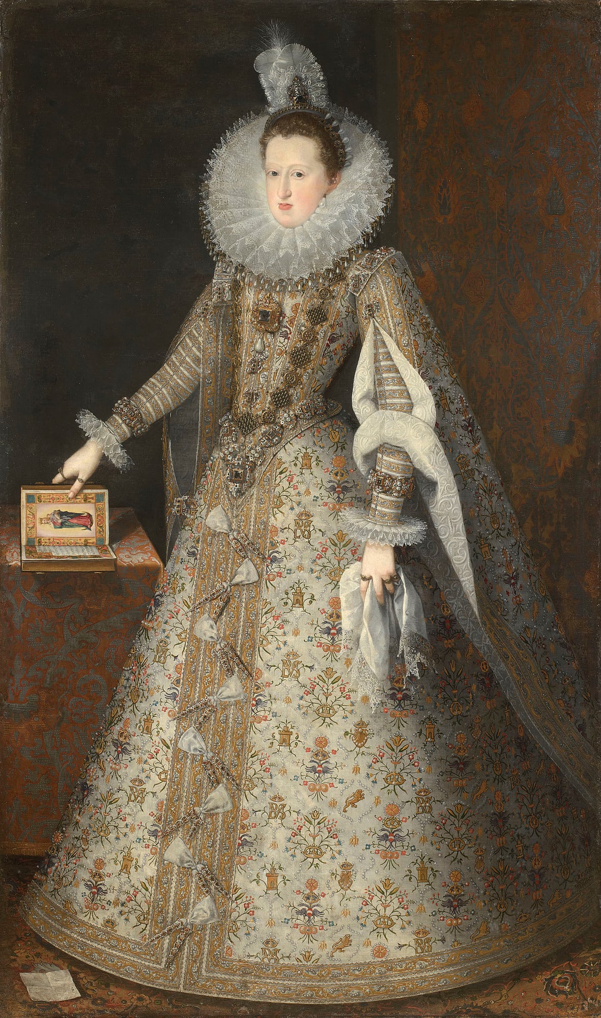 Juan Pantoja de La Cruz was the foremost Spanish portrait painter of the late sixteenth and early seventeenth century and was court painter to both Phillip II and Phillip III of Spain. This bold painting follows in the tradition of Spanish royal portraits