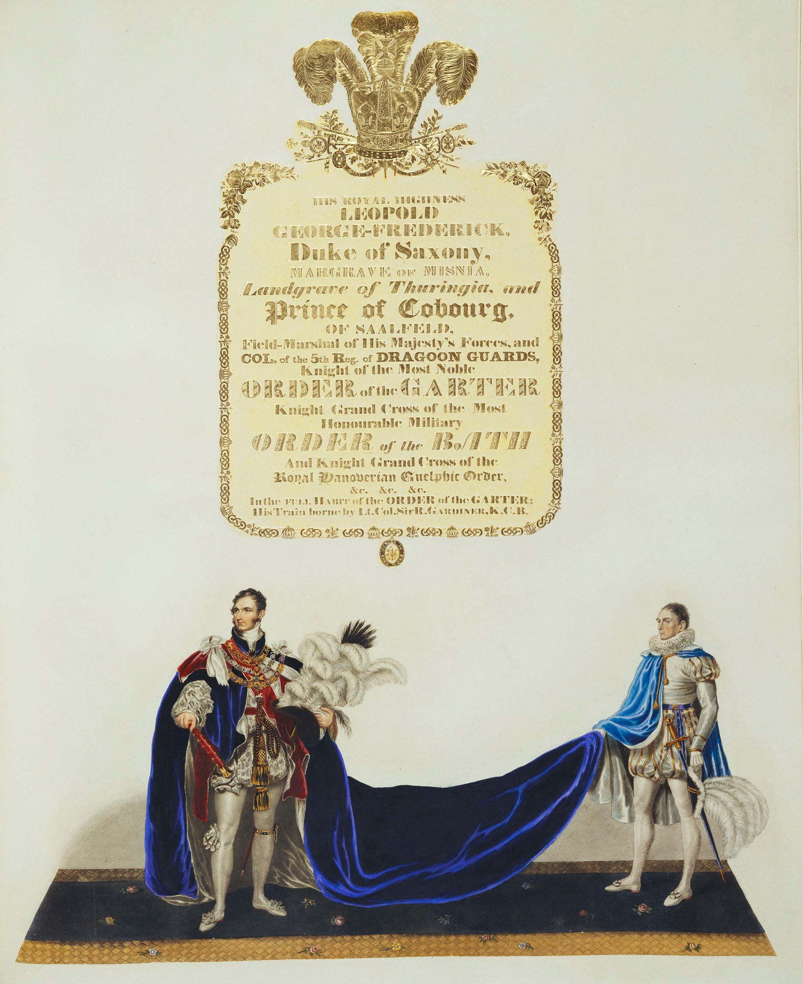 This sumptuous volume was produced in the context of an equally splendid public event, George IV's coronation on 19 July 1821. Since his estranged wife, Caroline of Brunswick, was held in considerable public sympathy after George IV's attempts to divorce 