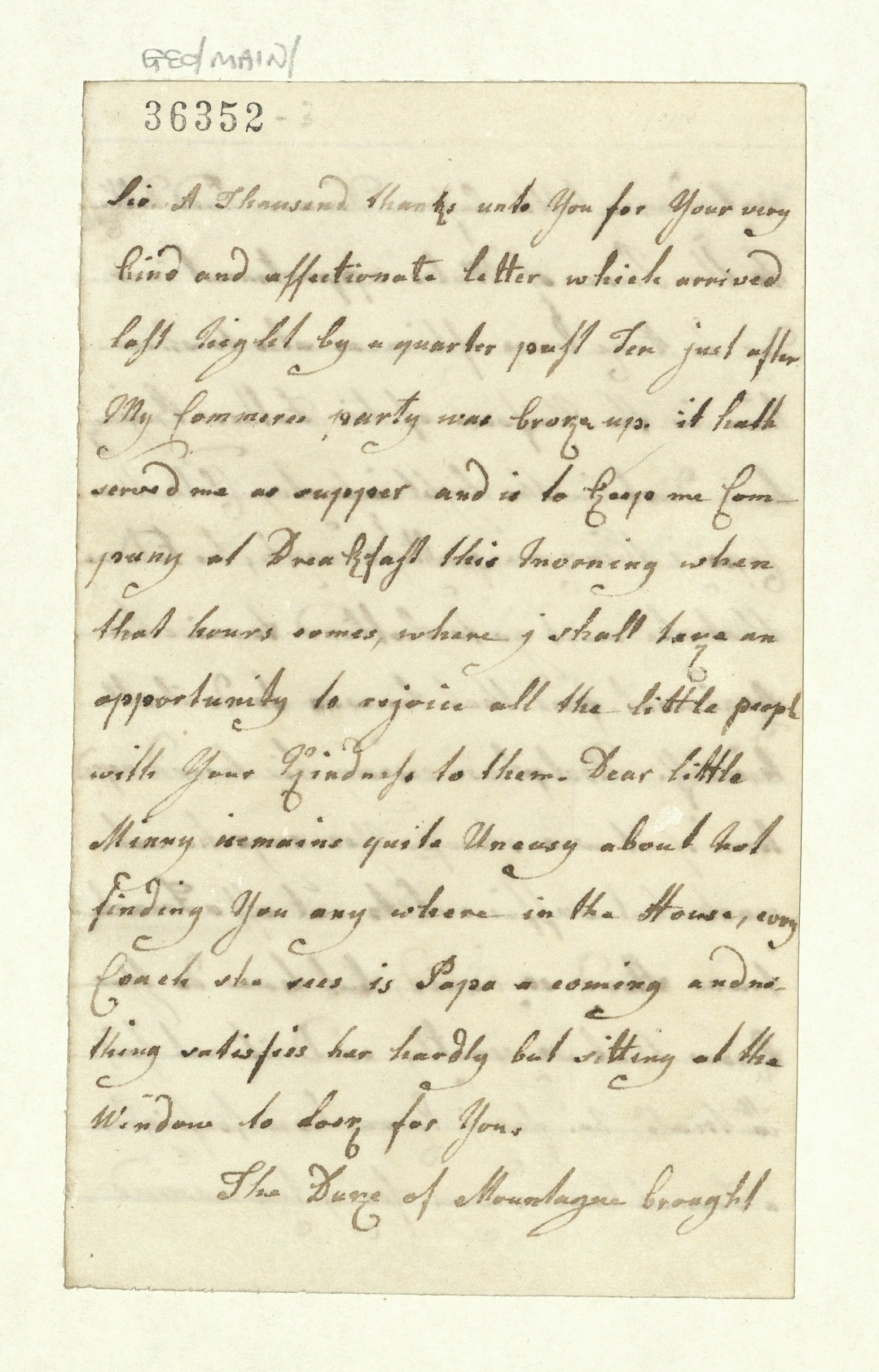 Letter written by Queen Charlotte to her husband