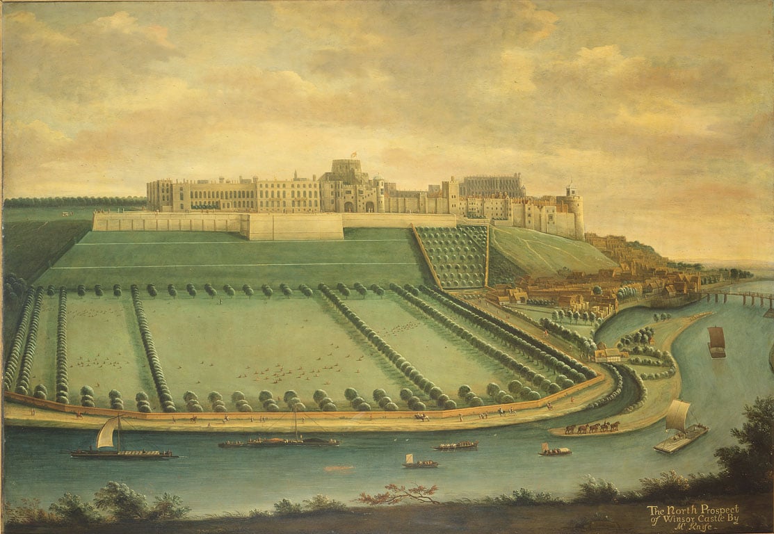 A View of Windsor Castle Knyff was born in The Hague and had settled in England by 1681; he specialised in bird’s-eye views of English country houses, recording their architecture and agriculture with great attention to detail. In a letter of 9 January 1703 Knyff wrote, ‘I ha