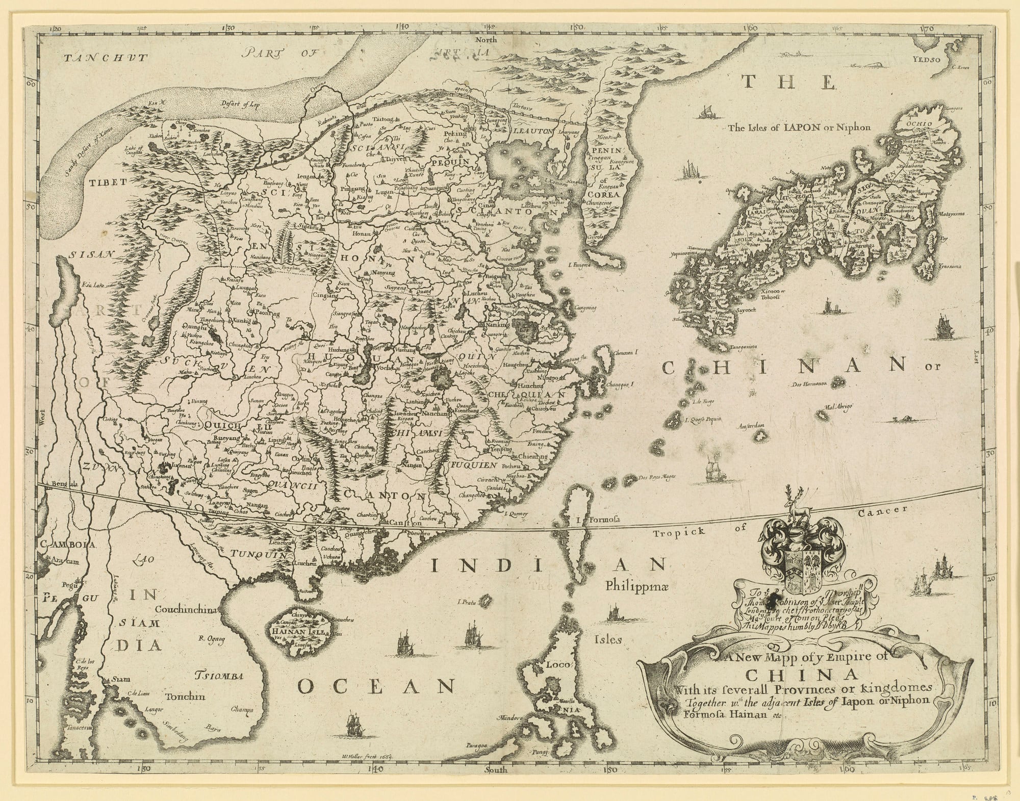 Map of China As 802527. 2nd state. Coat of arms changed, with a new dedication. Various other small alterations not by Hollar.