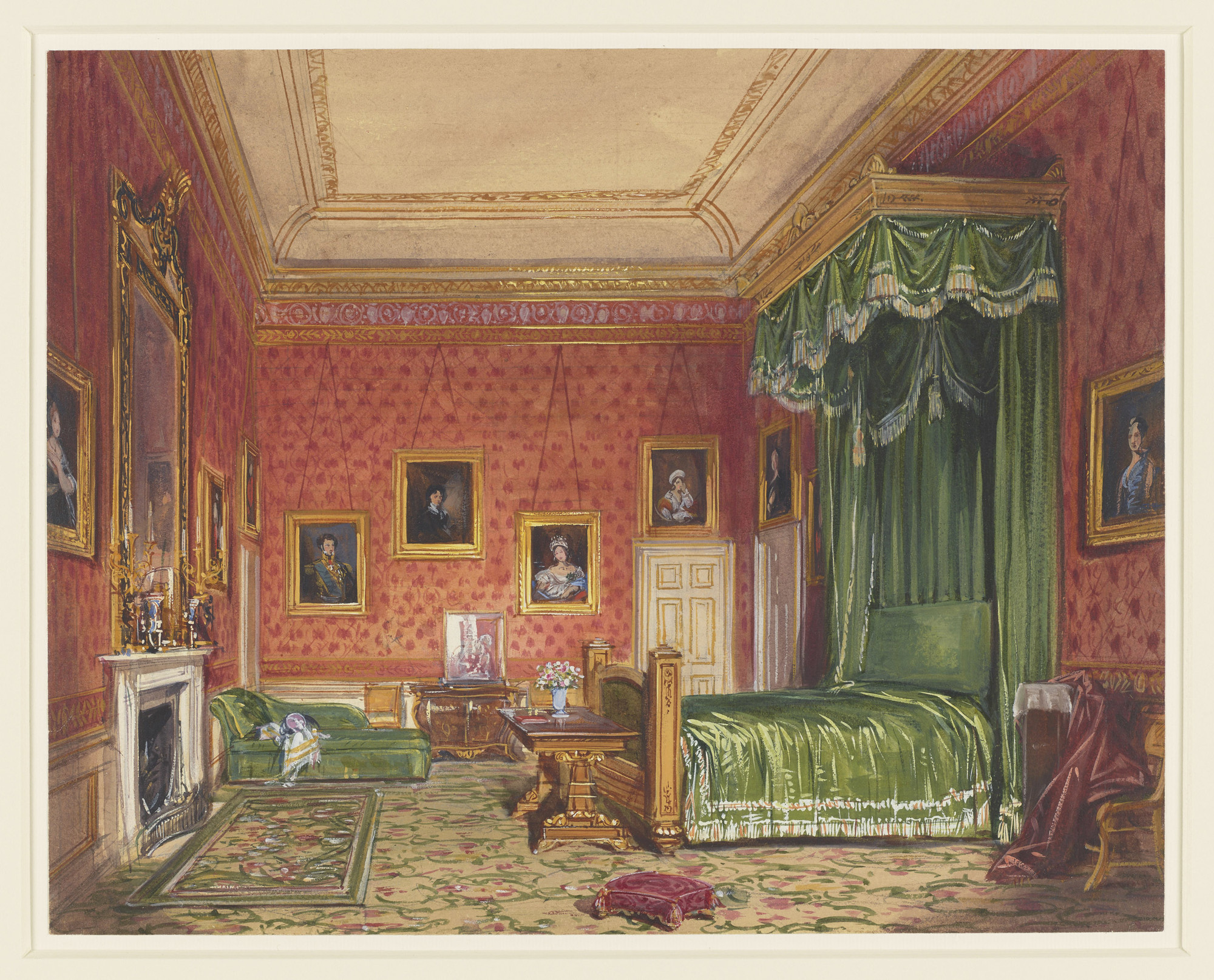 Queen Victoria's Bedroom, Windsor Castle A watercolour view of Victoria and Albert's bedroom at Windsor Castle. Dated on original mount: 1847.
On 31 March 1847, Queen Victoria wrote in her journal that they had looked at a number of newly rearranged rooms within the private apartments at Windso