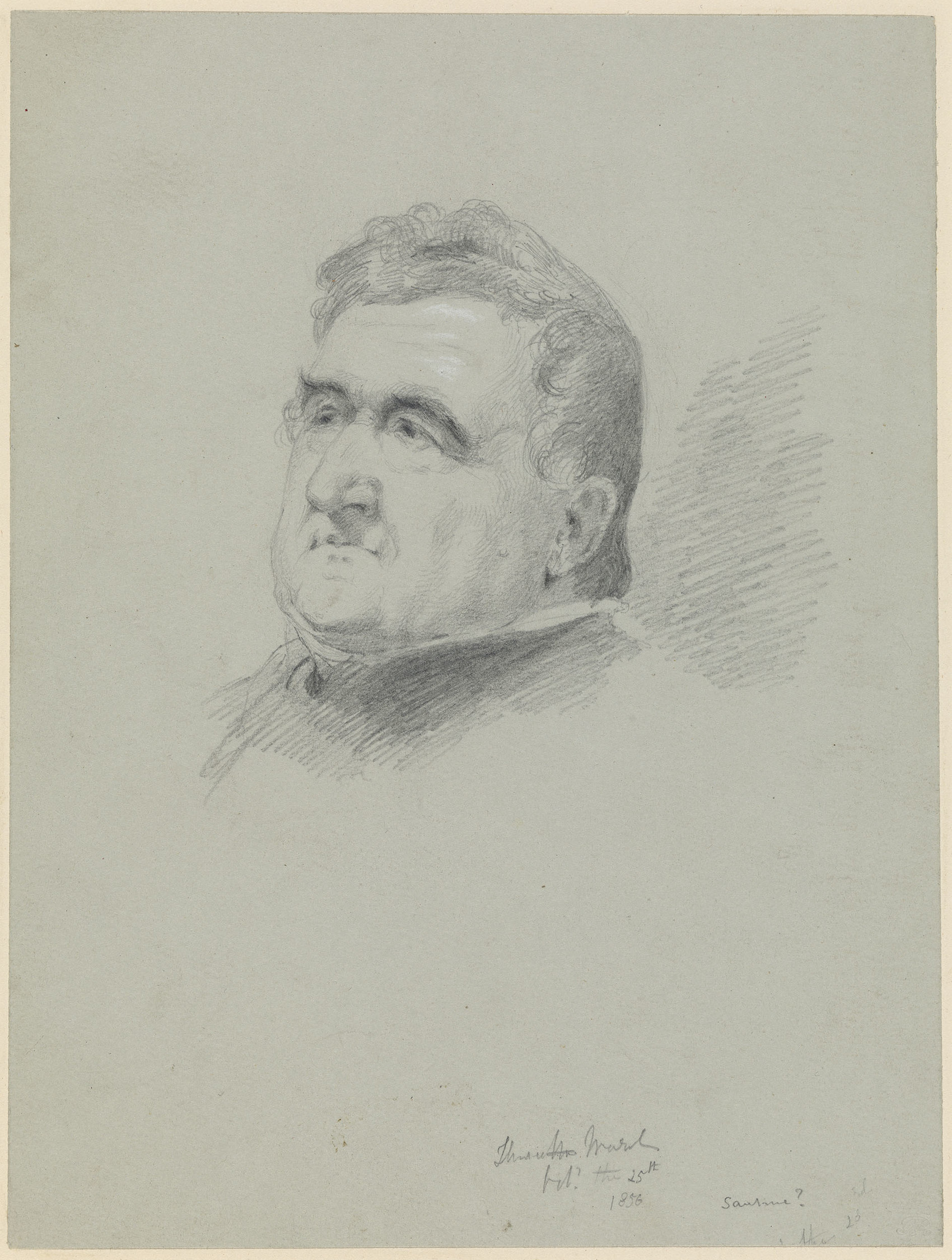 DM 5711: head only, to left front.  Unused study for 'Queen Victoria at the Tomb' (RCIN 402019).  Signed and dated.  Inscribed in another hand 'Santine'.