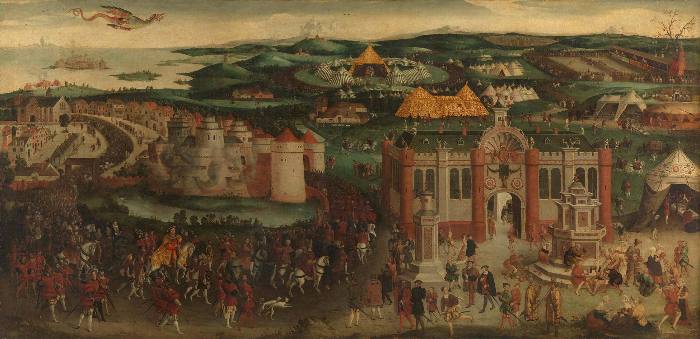 The meeting between Henry VIII and Francis I, known as the Field of the Cloth of Gold, took place between 7 to 24 June 1520 in a valley subsequently called the Val d&rsquo;Or, near Guisnes to the south of Calais. The event derived its name from the sumptu