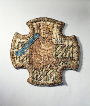 A catte, by Mary, Queen of Scots, RCIN 28224 Embroidery of a cat and mouse by Mary, Queen of Scots