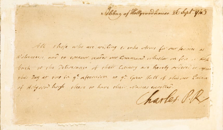 Notice signed by Bonnie Prince Charlie