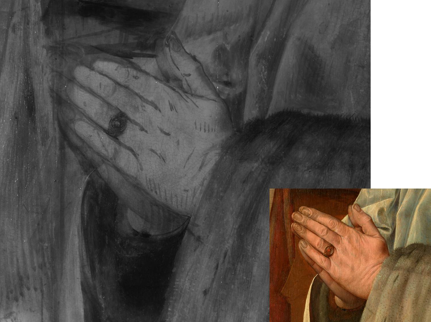 Infrared showing the hands pressed together