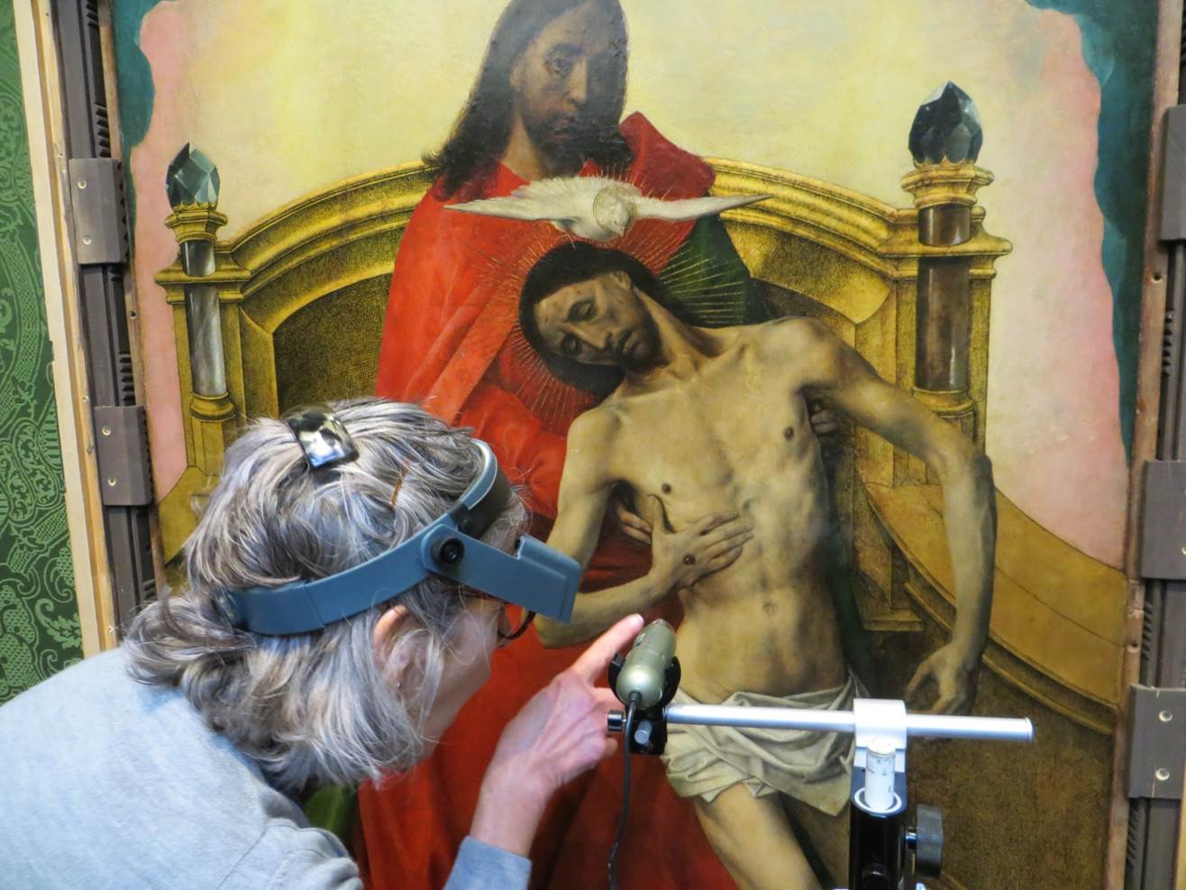 Painting being studied by a conservator