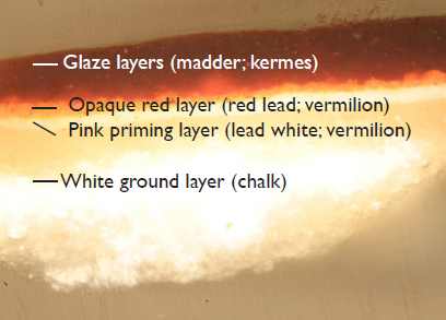 Cross-section of paint layers taken from a shadow area of the red collar