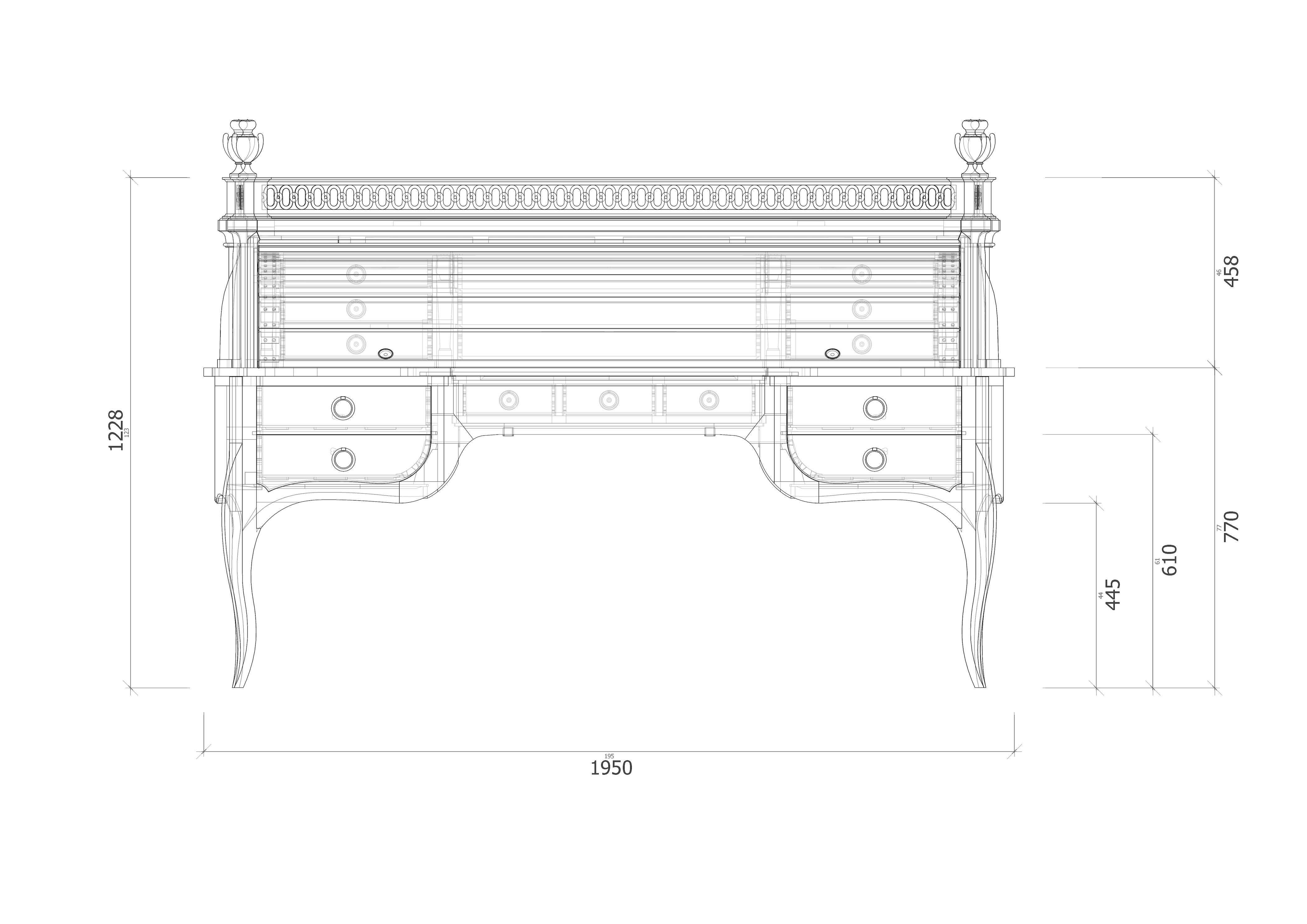 isometric drawing of the front of desk