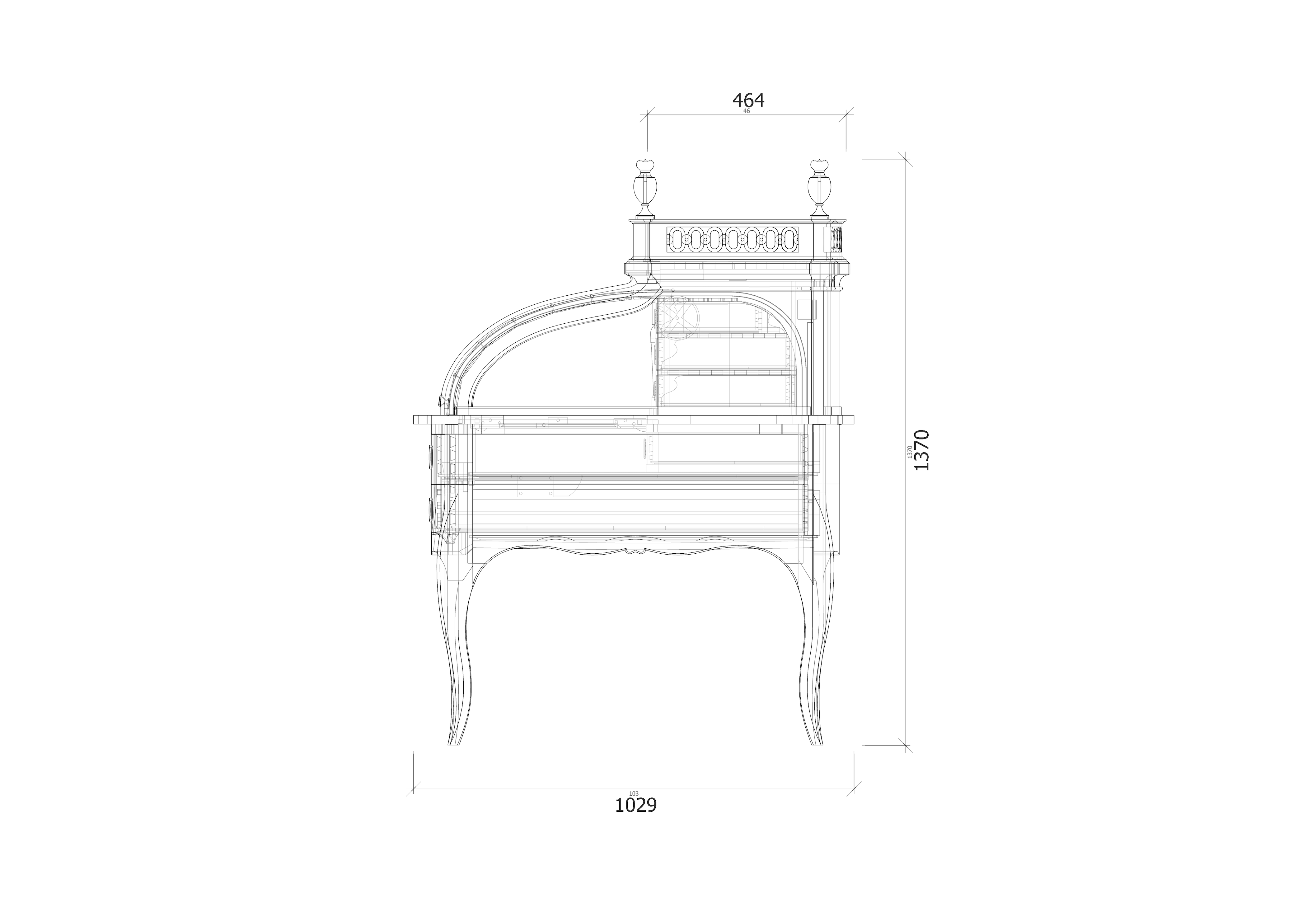 isometric drawing of the side of desk