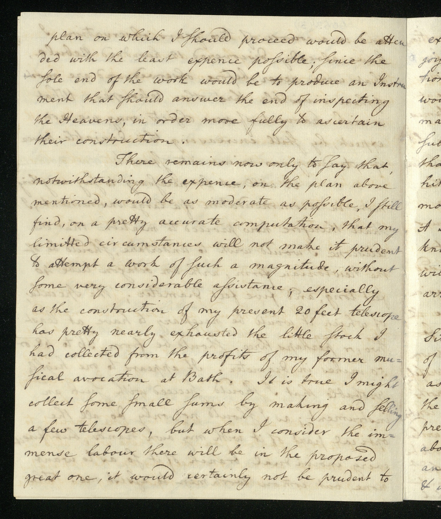 Letter from William Herschel to Sir Joseph Banks, with an estimate of the expenses required to build an enlarged telescope, page 6