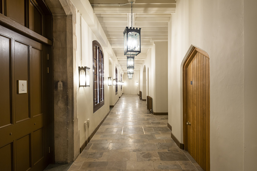 A corridor in Windsor Castle showing the accessible toilet