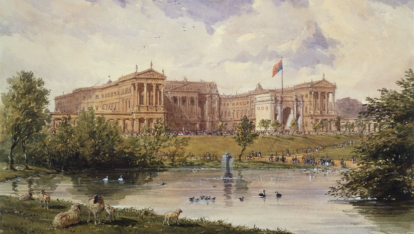 Joseph Nash, The east front of Buckingham Palace from St James Park, 1846 Joseph Nash, The east front of Buckingham Palace from St James Park, 1846