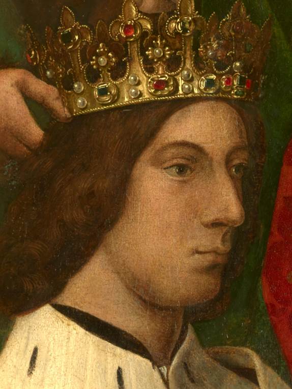 Raking light shot of the king's face, showing outline