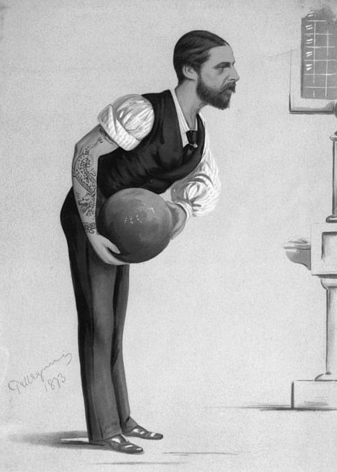 After Carlo Pellegrini (1839-89), <i>Prince Alfred, Duke of Edinburgh</i>, 1873 | RCIN 502067 Print depicting Prince Alfred, Duke of Edinburgh, holding a bowling ball