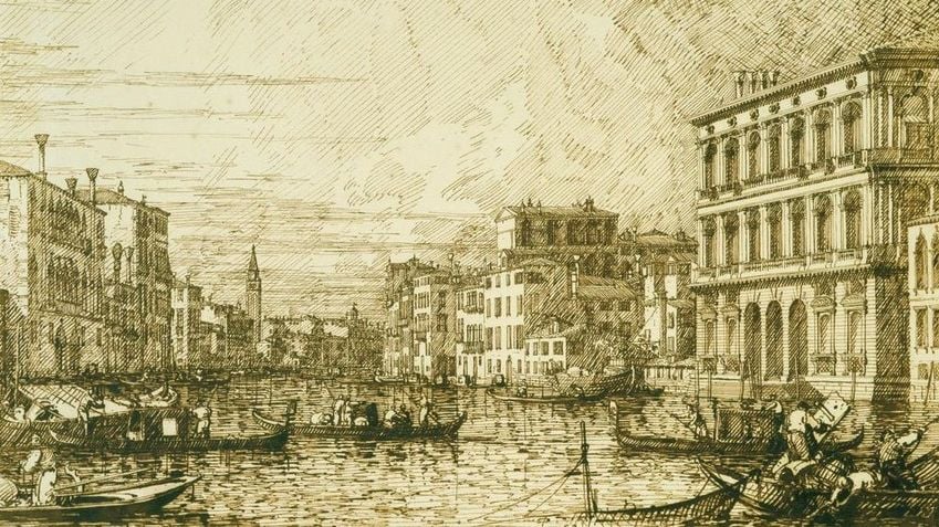Canaletto, Venice: The lower reaches of the Grand Canal, c.1734, RCIN 907469