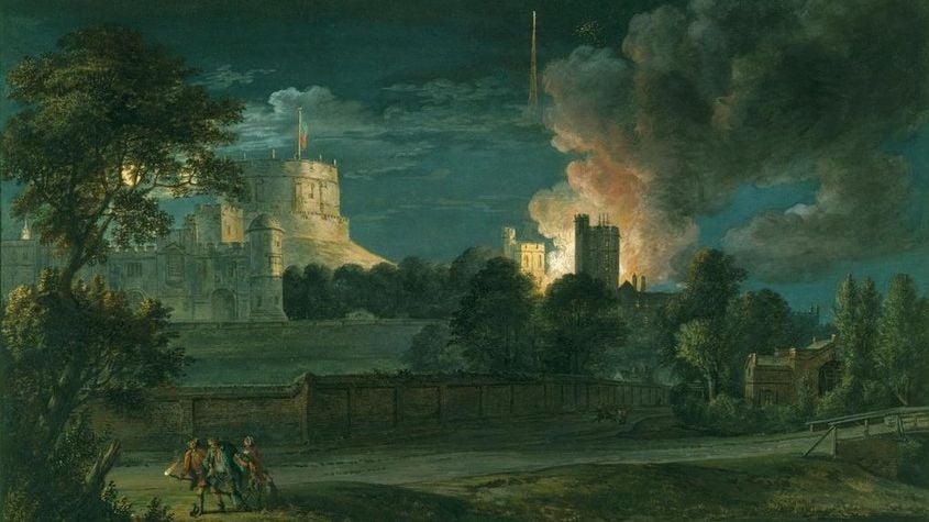 Paul Sandby, Windsor Castle from Datchey Lane on a rejoicing night, 1768, RCIN 914584