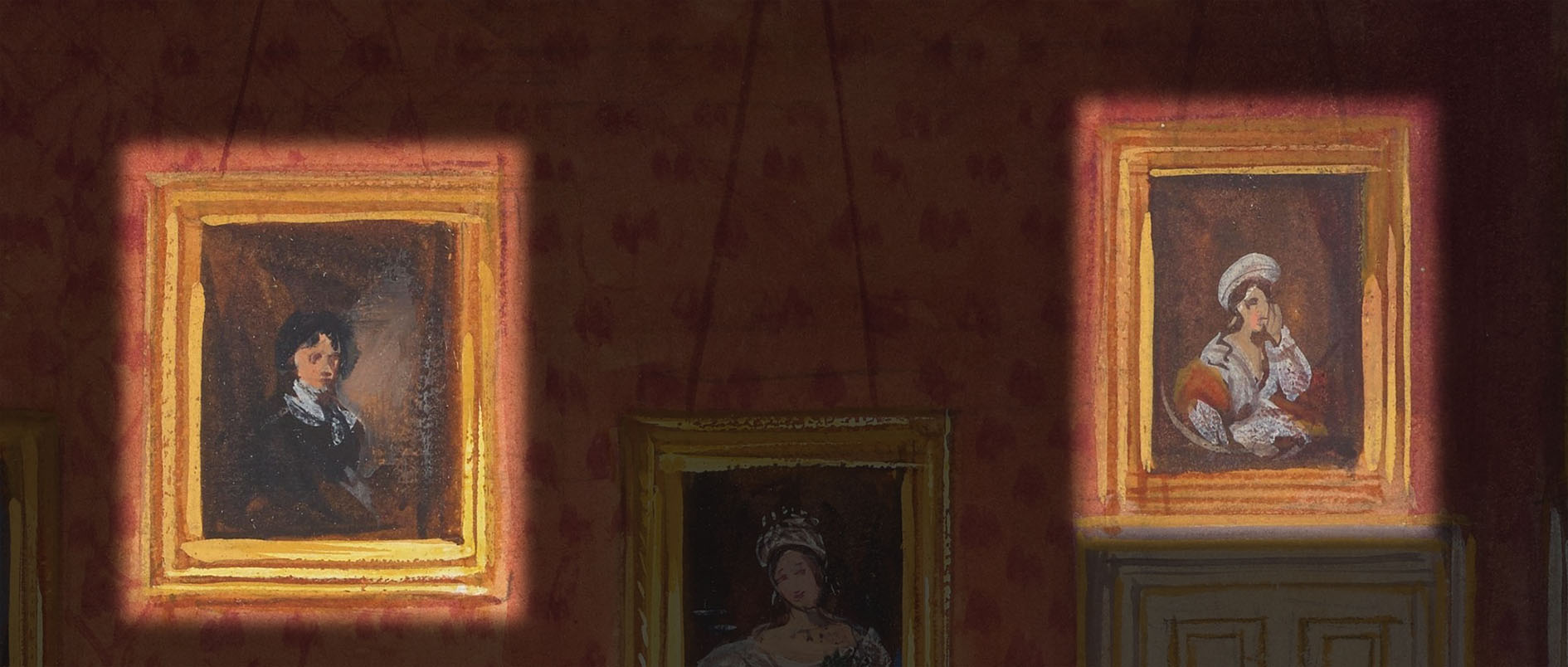 Detail from RCIN 919810 showing the portraits of Duchess Augusta and Princess Sophia