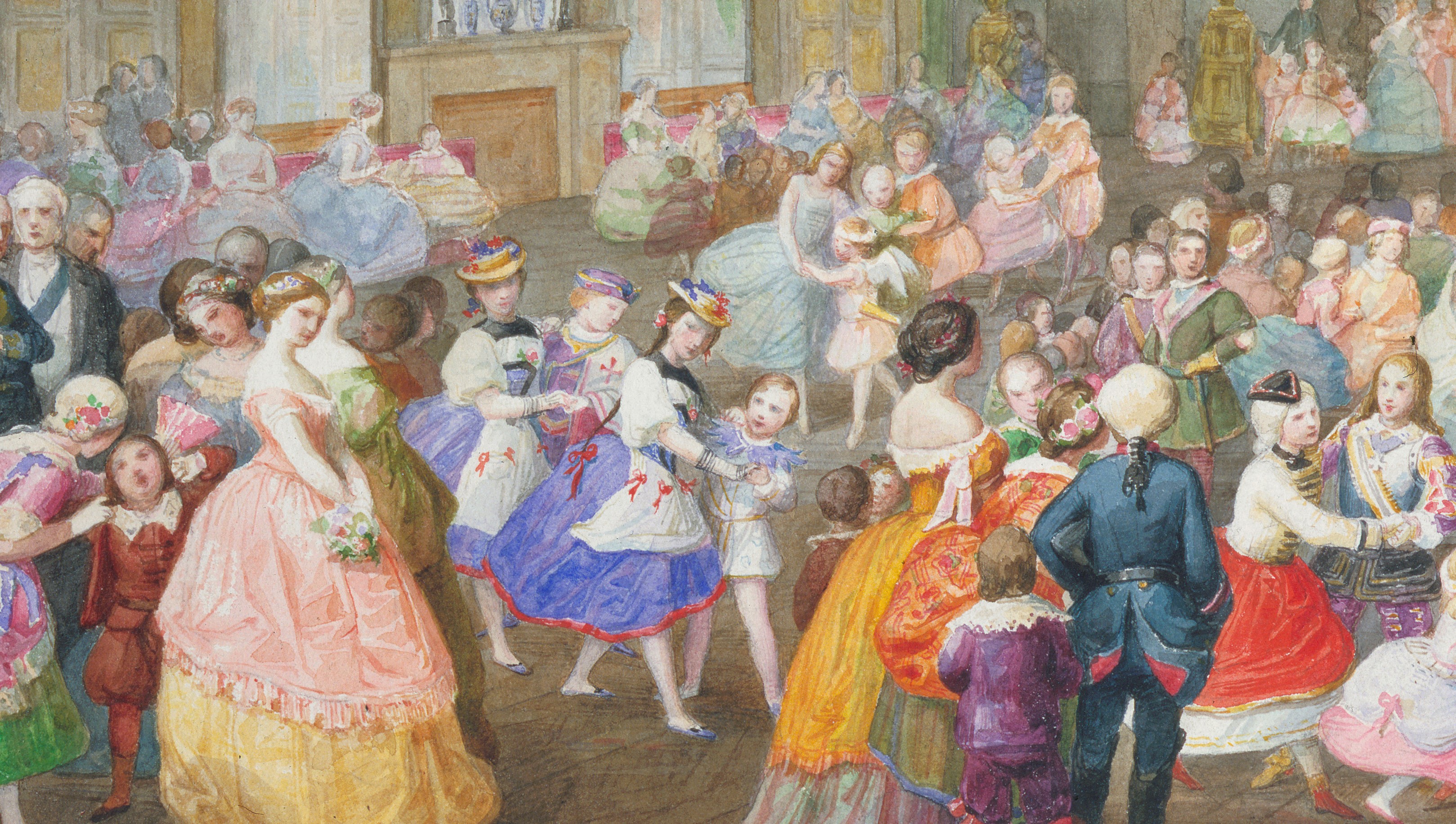 Detail from RCIN 919909, showing the princesses dancing in costume