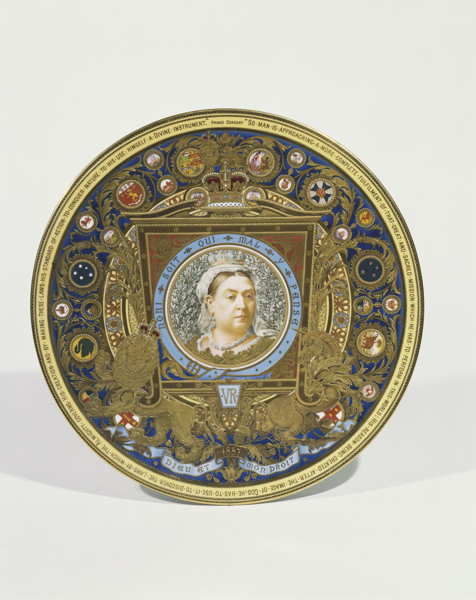 Commemorative plate for Queen Victoria's Golden Jubilee (RCIN 41711) Commemorative plate with Queen Victoria painted in the centre.