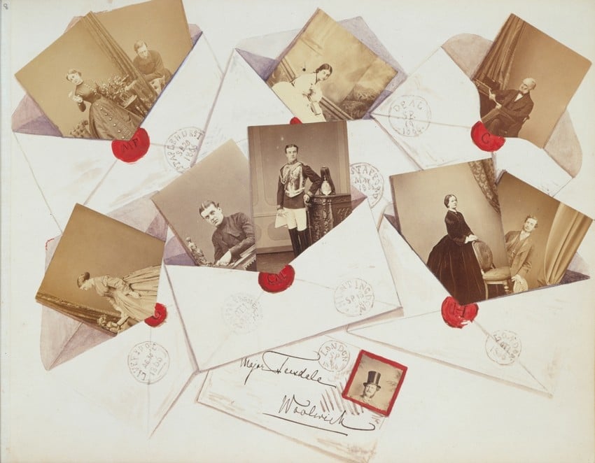 A collage designed by Alexandra, Princess of Wales, later Queen Alexandra Albumen photographic prints pasted onto a design on card