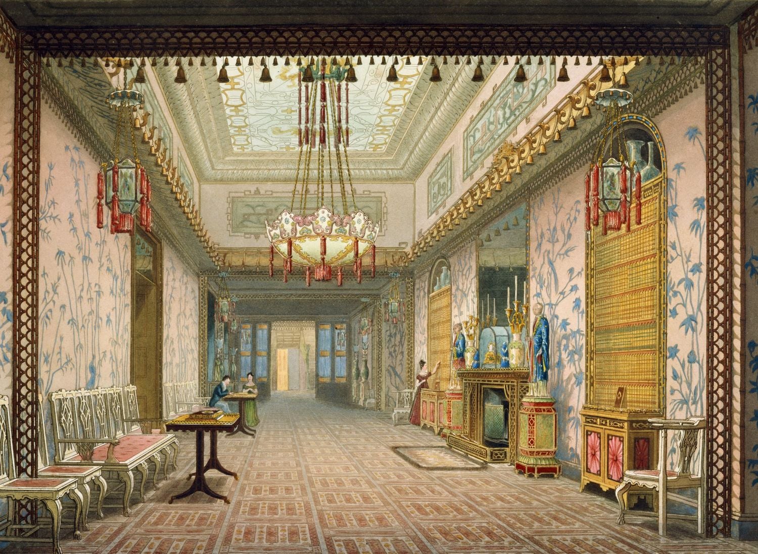 The Gallery at the Royal Pavilion, Brighton, which the Prince Regent (later George IV) lavishly decorated in the Eastern style (RCIN 708000.ag) The Gallery at the Royal Pavilion, Brighton, which the Prince Regent (later George IV) lavishly decorated in the Eastern style