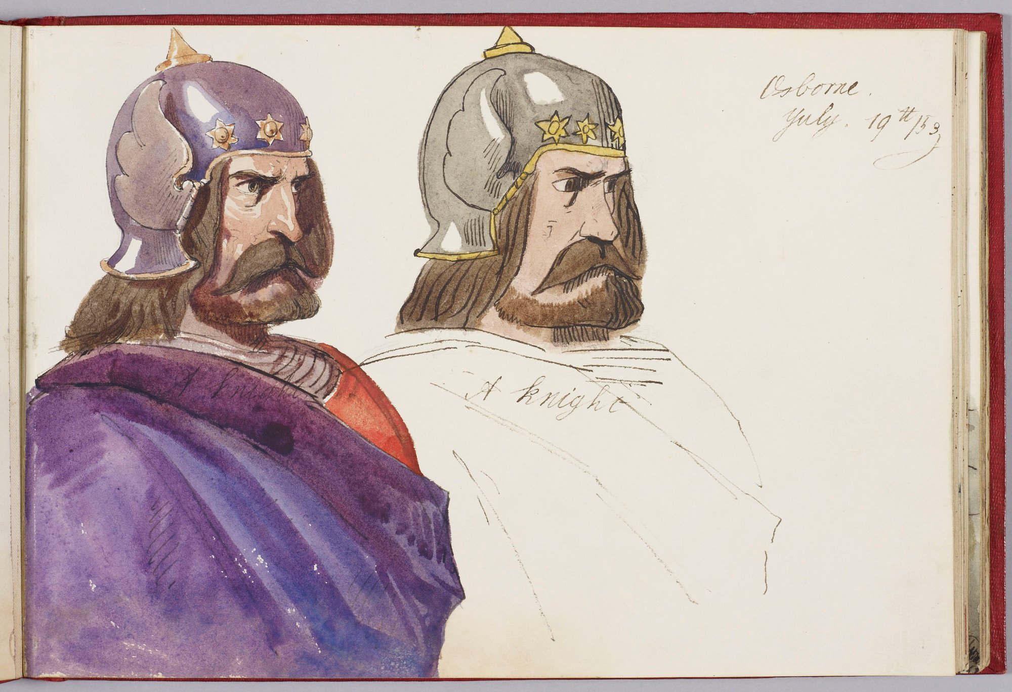 Sketch and painting of a knight from Albert Edward's teaching sketch book