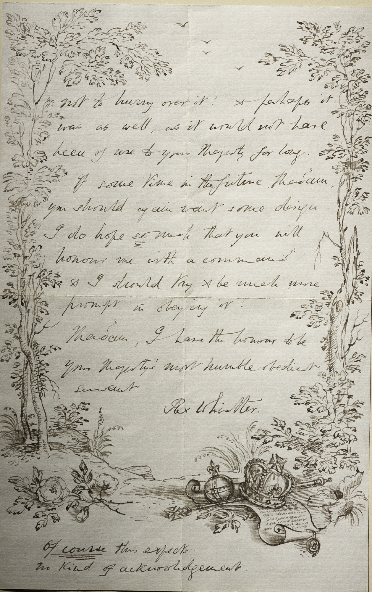 Hand-illustrated letter from Rex Whistler to Queen Elizabeth, 24 January 1937