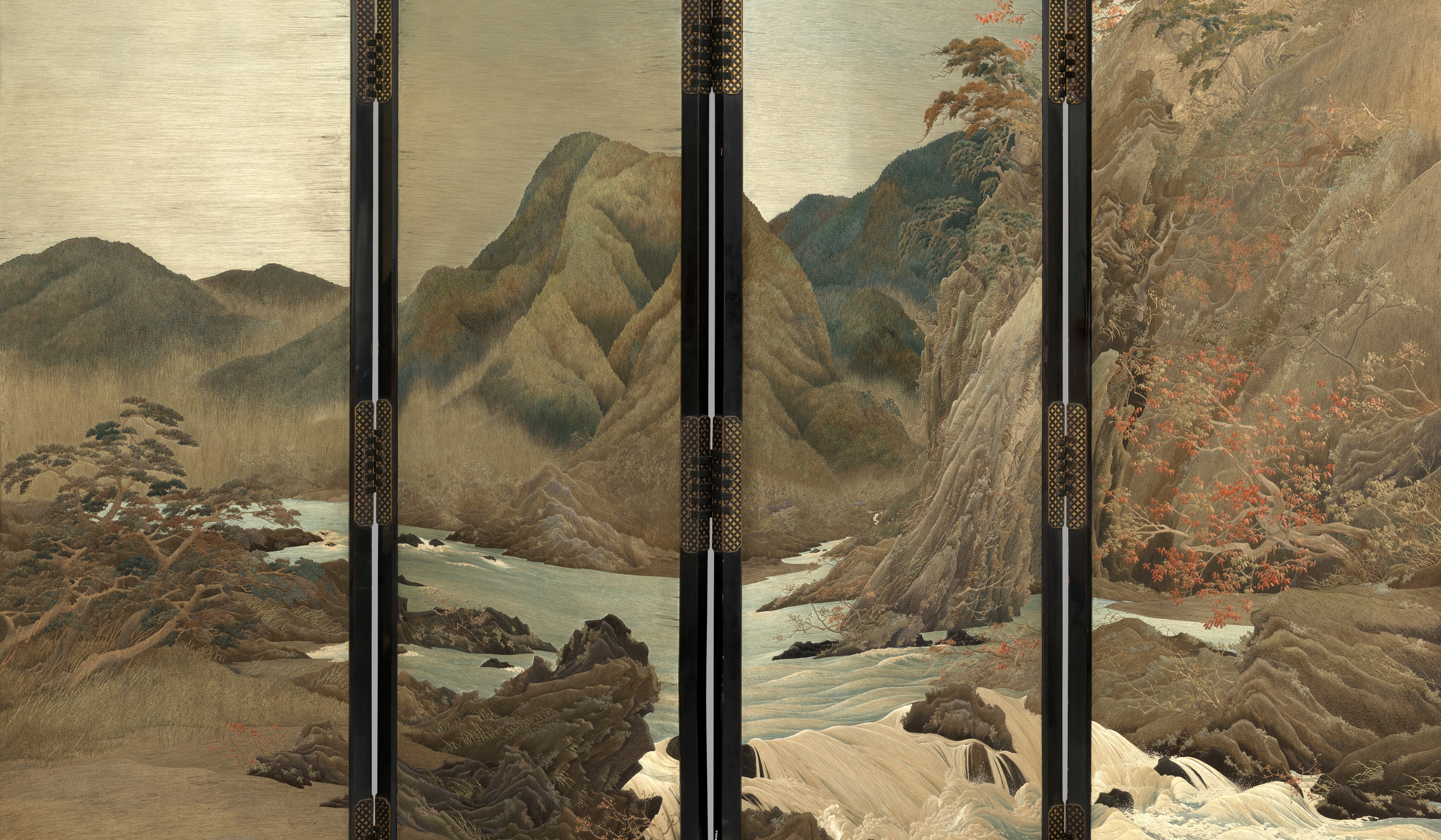 Embroidered folding screen | <a href=https://www.rct.uk/collection/79563/embroidered-folding-screen>RCIN 79563</a>