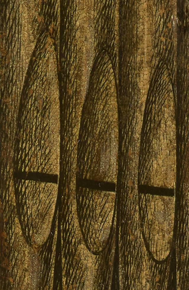 Detail showing the use of Silver leaf on the pipes in the painting