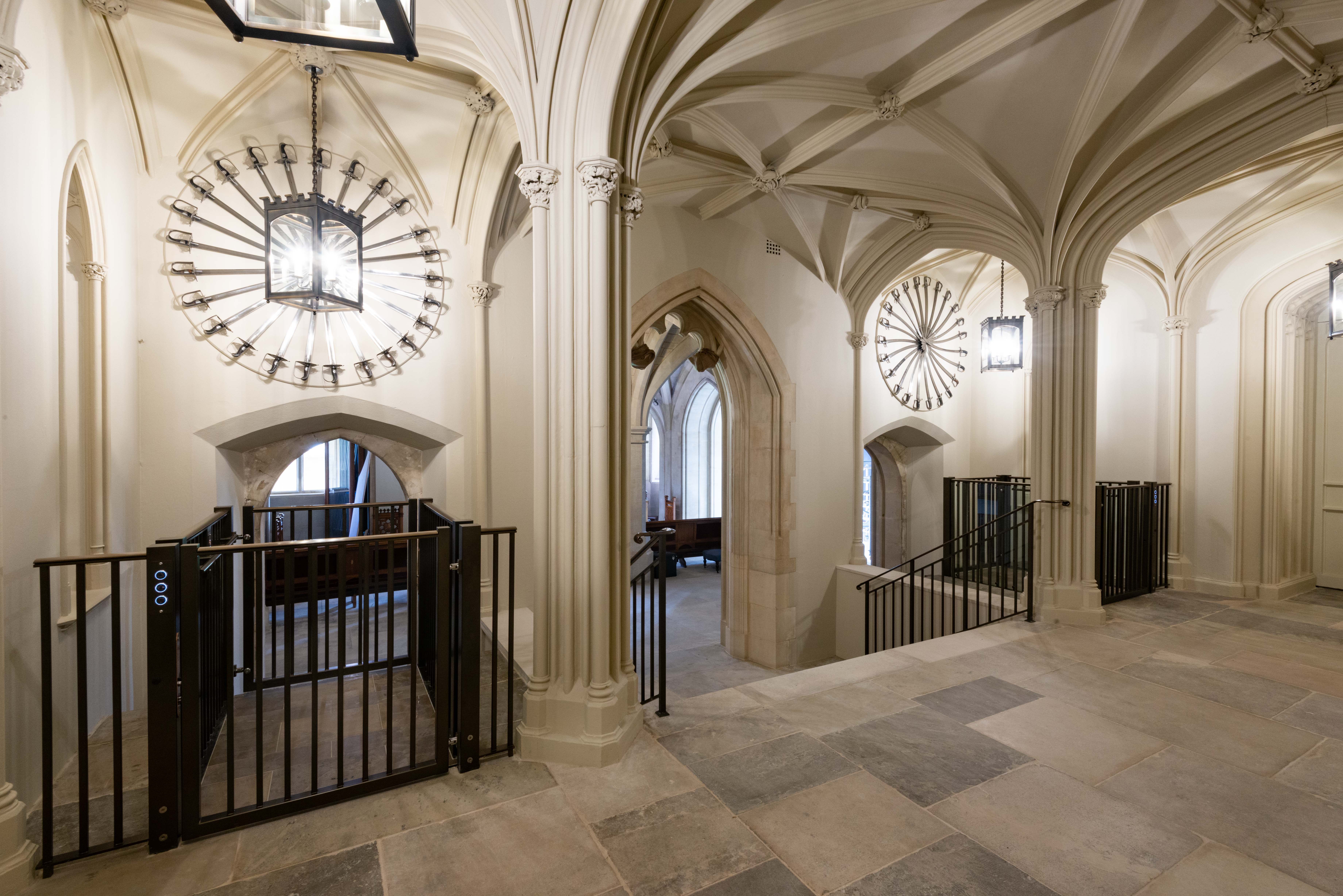 The platform lifts in the Inner Hall Images shows the two platform lifts, on either side of the staircase in the Inner Hall