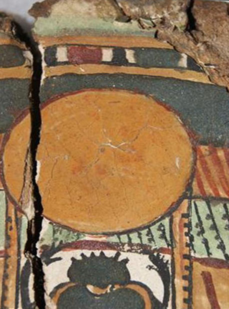 Close up of a section of damage showing a large crack in the stele