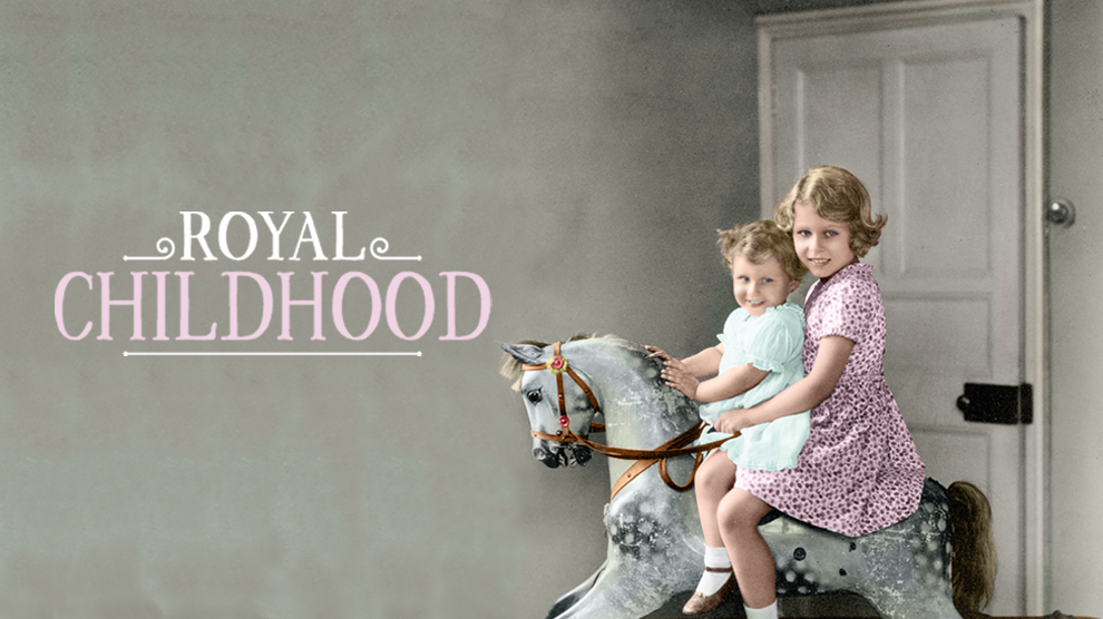 Royal Childhood exhibition depicting Princess Elizabeth and Princess Margeret on a wooden rocking horse