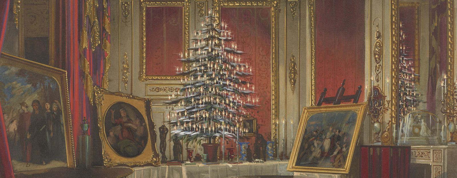 Watercolour of Queen Victoria's Christmas tree at Windsor 