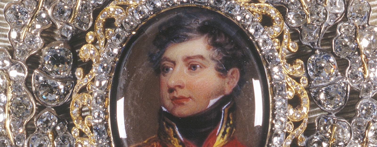 Detail of the badge, Family Order of King George IV. Showing his portrait surrounded by diamonds.
