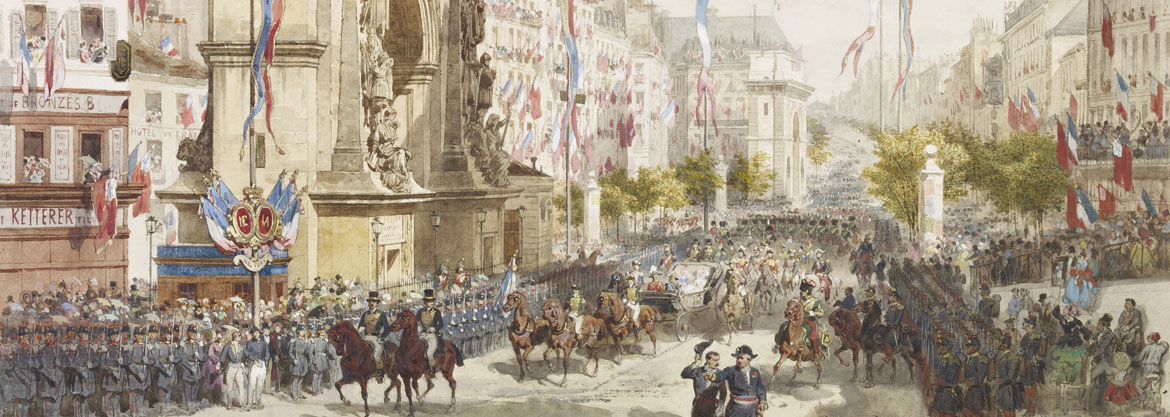 Detail showing the arrival of Queen Victoria through the crowds in Paris