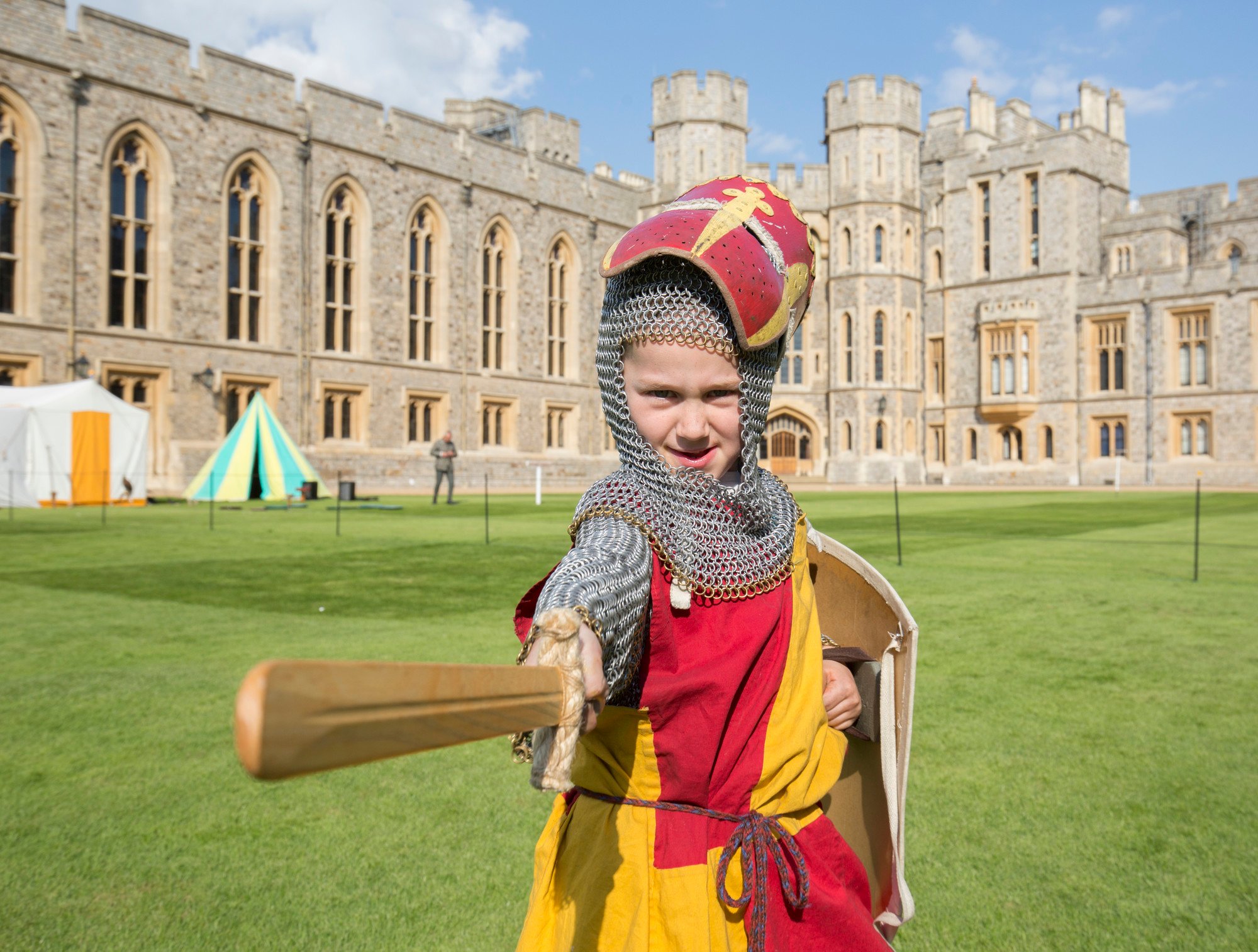 Boy dressed as a knight in the Quadrangle