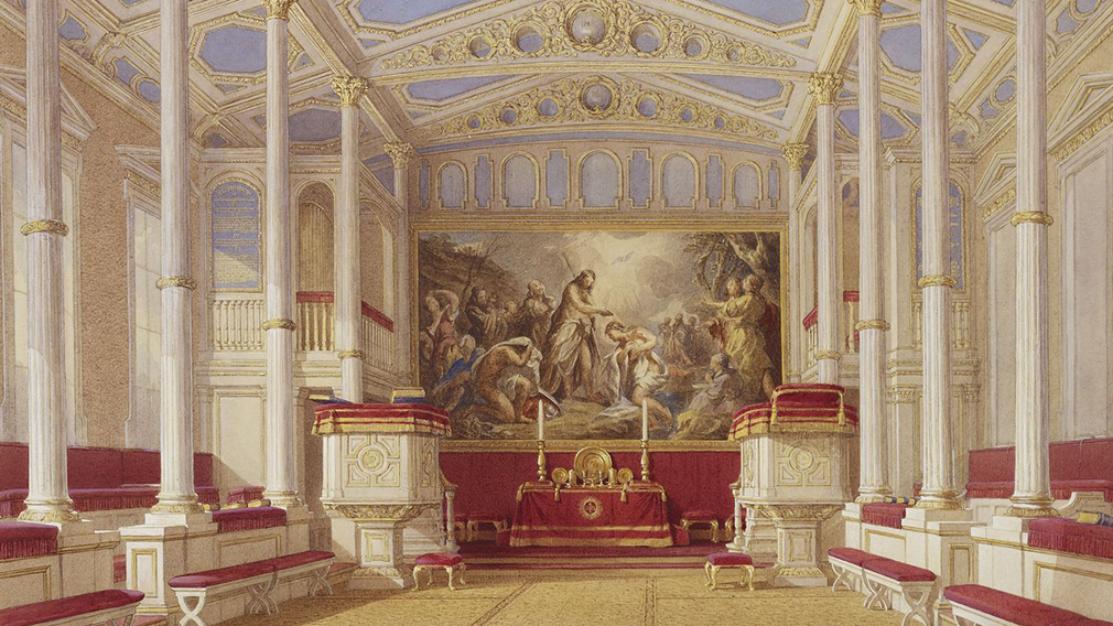 The Private Chapel at Buckingham Palace A watercolour depicting interior of the Private Chapel at Buckingham Palace.