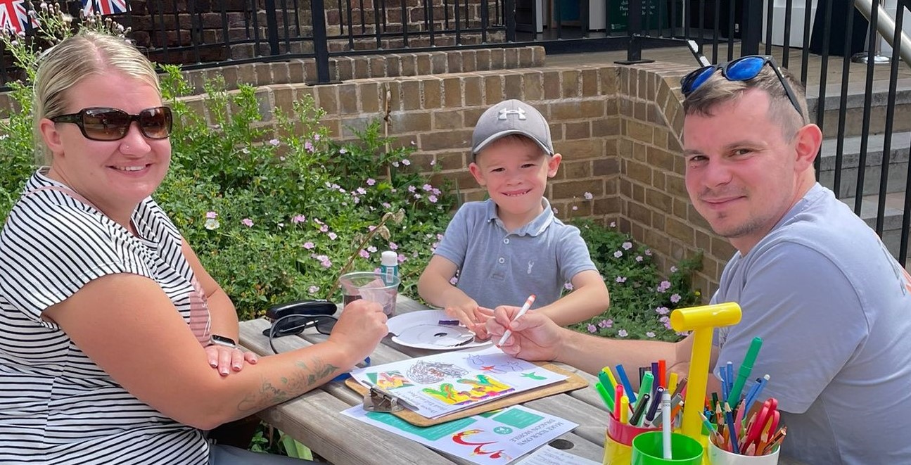 Family completing crafts