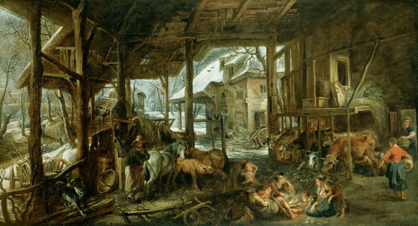 A painting of the interior of a barn by Sir Peter Paul Rubens.