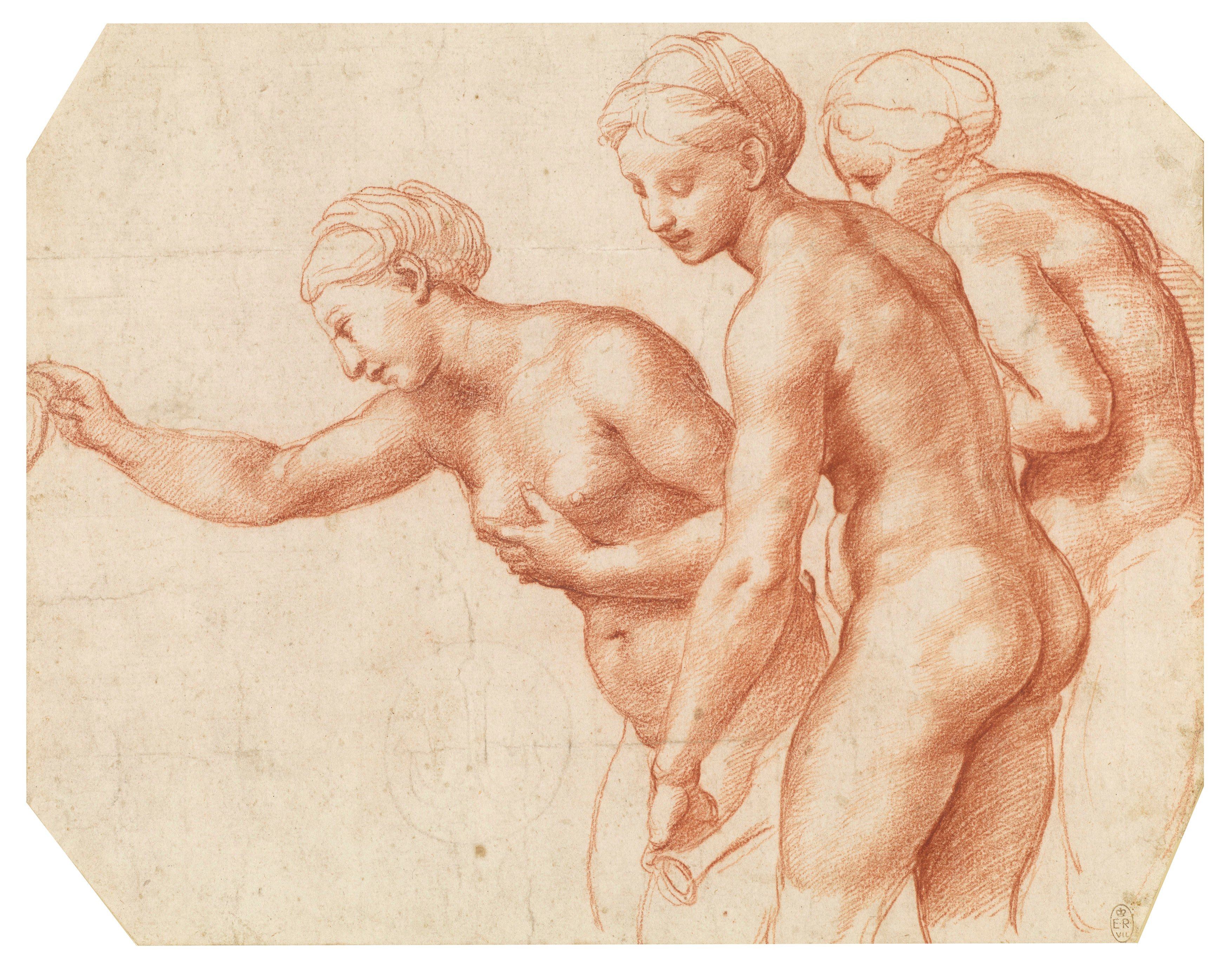 Drawing of three female figures