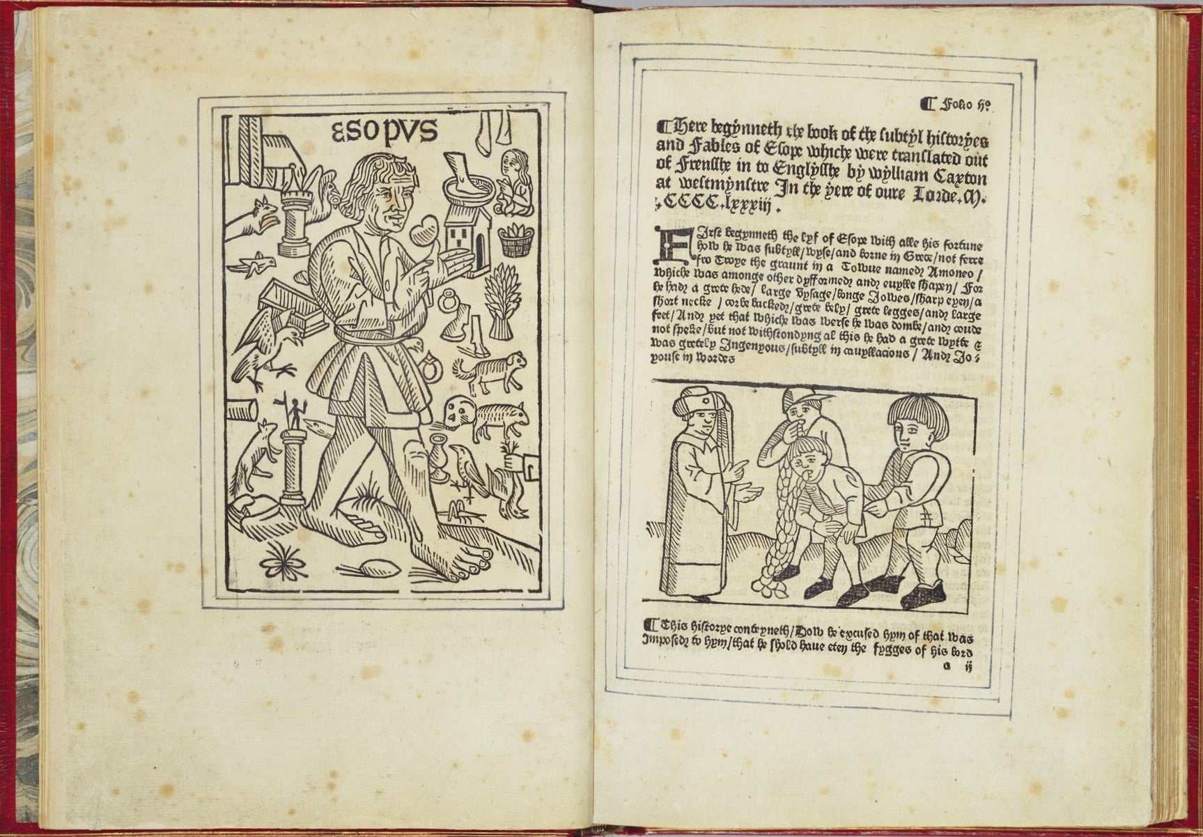Aesop, Vita et Fabulae, Lib. I-IV translated by William Caxton, 1484 (RCIN 1057911) Aesop's Fables translated by William Caxton.