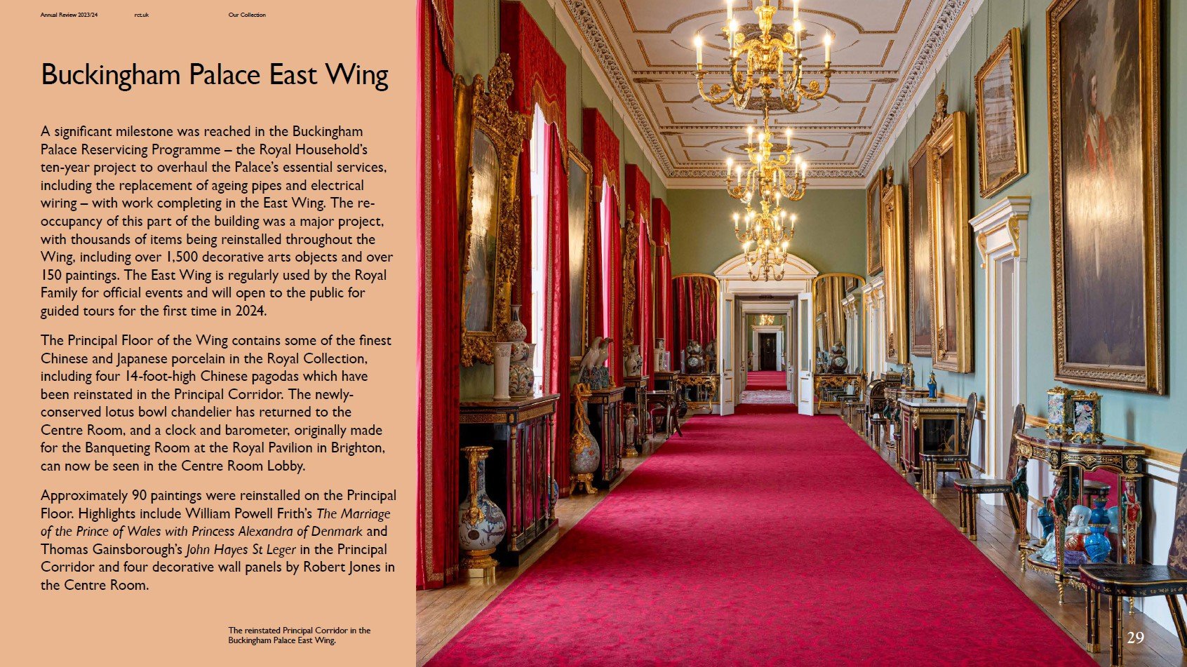 Annual report page about the opening of the East Wing of Buckingham Palace to public tours for the first time.