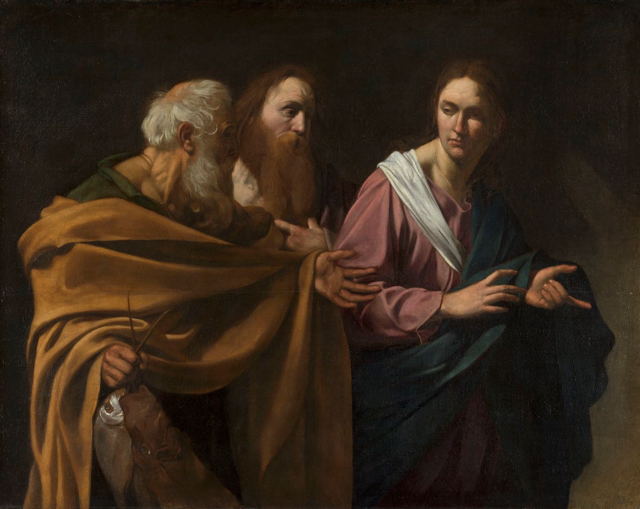 Caravaggio, The Calling of Saints Peter and Andrew, c. 1602-4. Bought by Charles I from William Frizell in 1637 (RCIN 402824) The Calling of Saints Peter and Andrew by Caravaggio. Bought by Charles I from William Frizell in 1637.